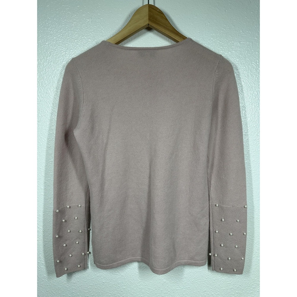 Neiman Marcus Sweater Womens Small Pink 100% Cashmere Pearl Embellished Crewneck